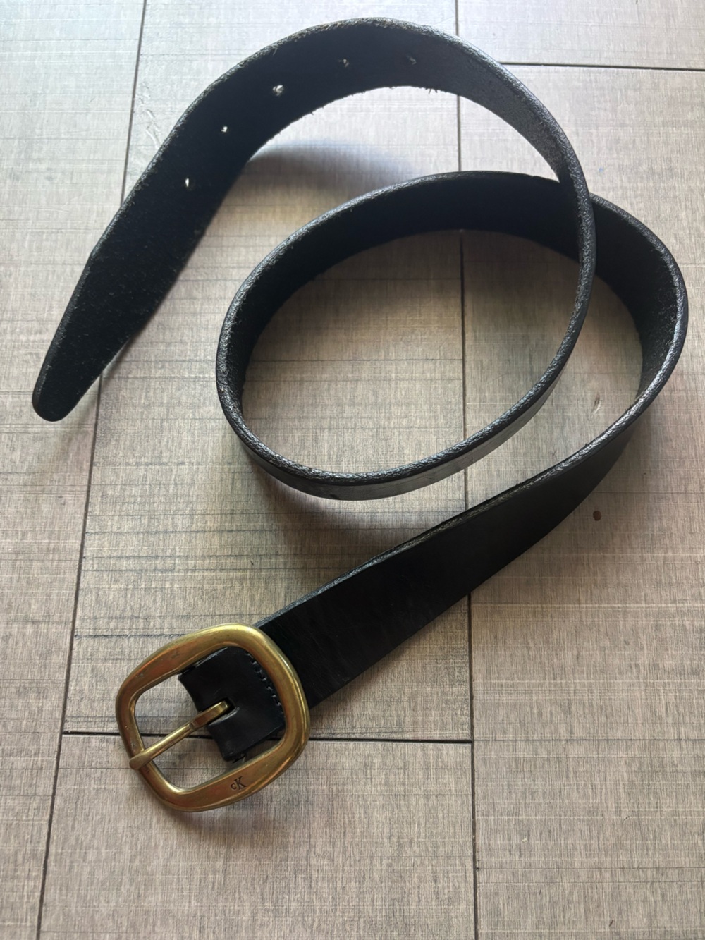🦋Calvin Klein🦋Classic Black Leather Belt with Brass Buckle